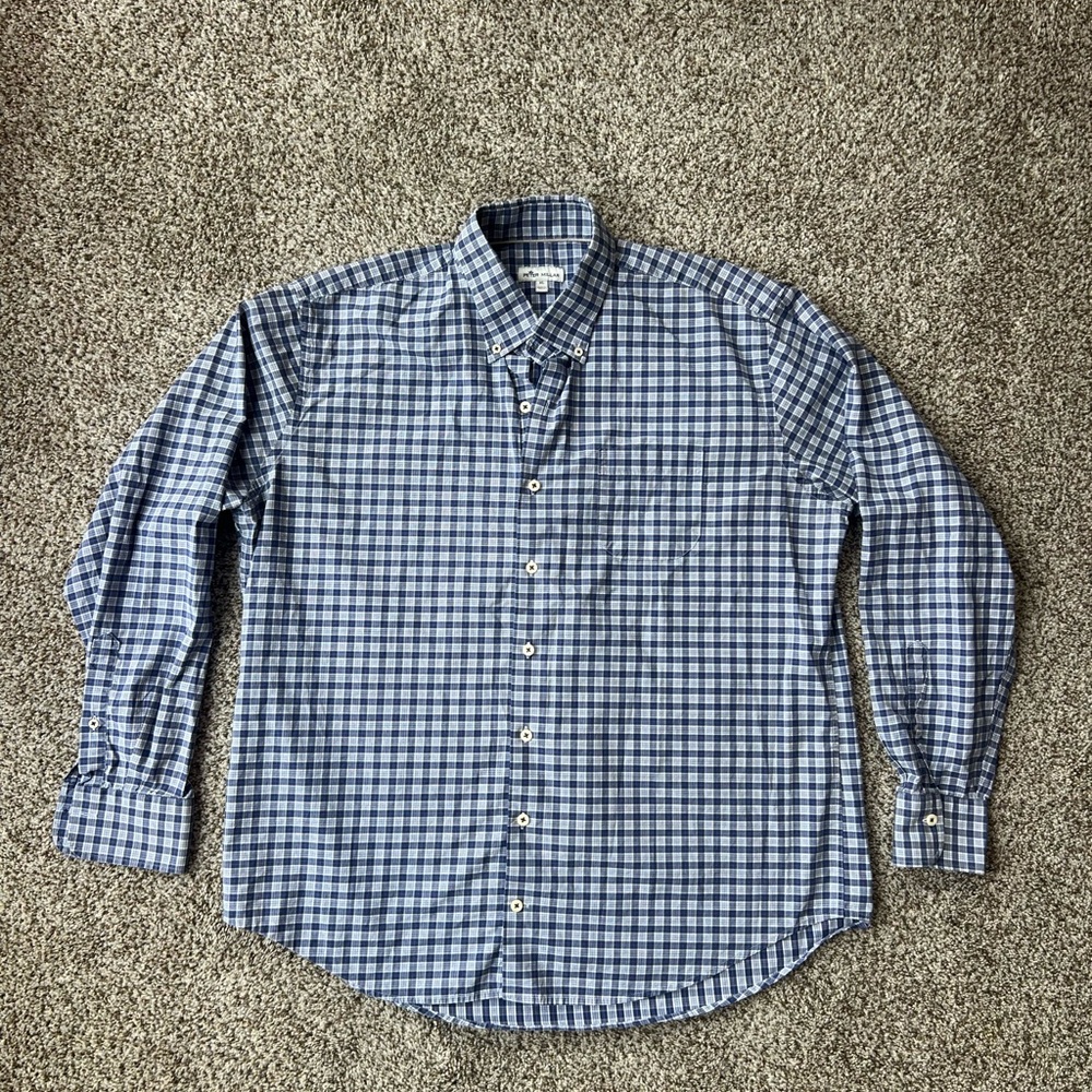 Peter Millar Men's Blue Checkered Shirt Size XL